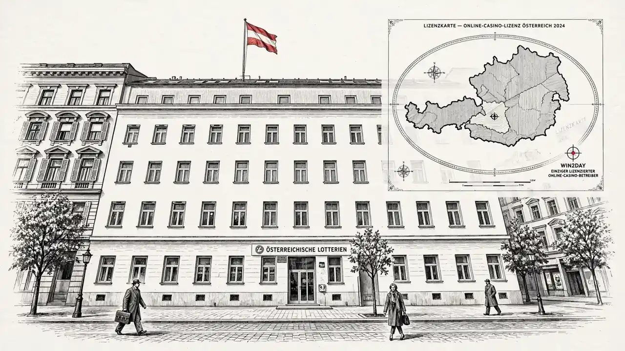 Gebäude der Österreichischen Lotterien mit österreichischer Flagge
